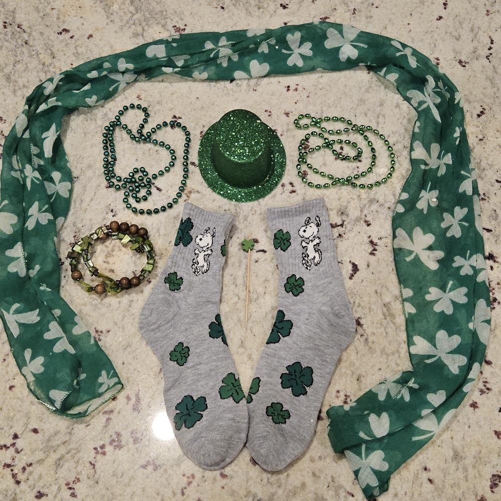 Green Shamrock Scarf and Socks Set